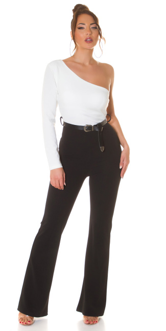 One Shoulder Overall with belt White